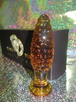 Жёлтая анальная пробка из стекла с пупырышками Джага-Джага GD028 (13 см)