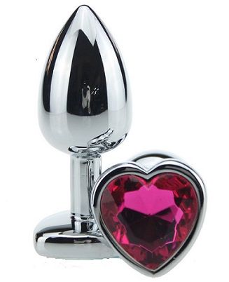 Серебристая анальная пробка с красным стразиком-сердечком 4sexdreaM 47139-2 (9 см)