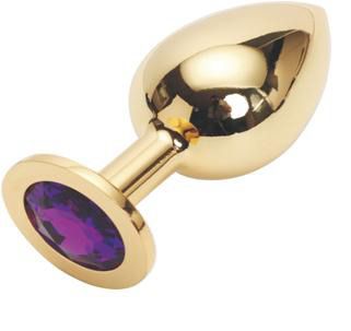 Золотистая анальная пробка с фиолетовым кристаллом Anal Jewelry Plug GOLDEN PLUG Large GL-04 (9,5 см)