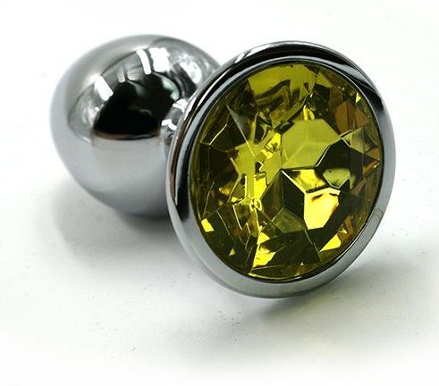 Серебристая алюминиевая анальная пробка с жёлтым кристаллом Kanikule KL-AL011M (7 см)