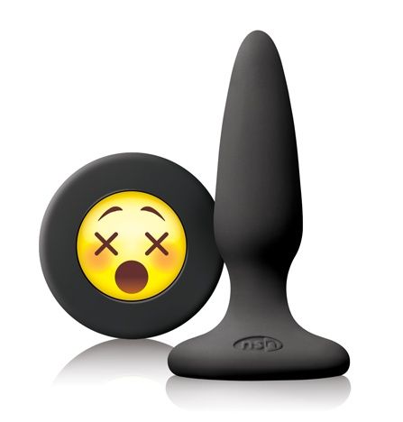 Чёрная силиконовая пробка NS Novelties Emoji Face WTF NSN-0511-23 (8,6 см)