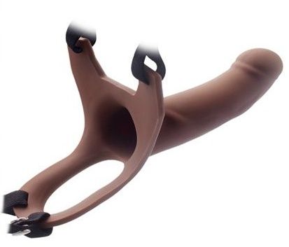 Коричневый полый фаллопротез на черных лентах Howells 182012Brown