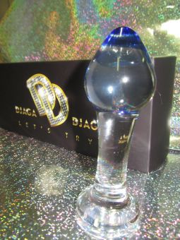 Стеклянная, прозрачная анальная пробка с синим кончиком Джага-Джага GD192 (11 см)