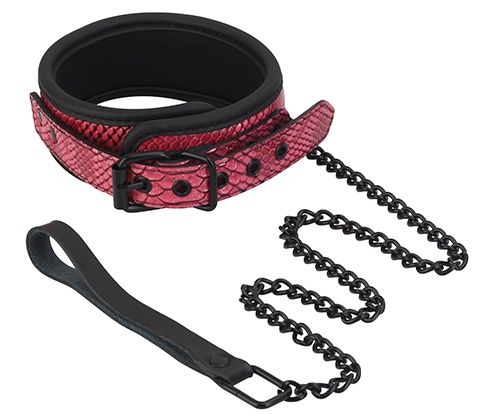 Розово-чёрный ошейник с поводком Dream Toys COLLAR LEASH 21647