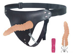 Женский страпон телесного цвета с анальным вибромассажёром Baile BW-022027