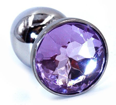 Серебристая анальная пробка с фиолетовым стразом Kanikule KL-H003S (7 см)