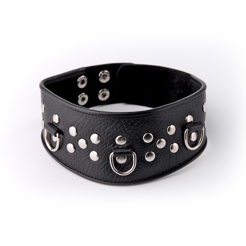 Кожаный черный ошейник с велюровой подкладкой Sitabella 3115-1