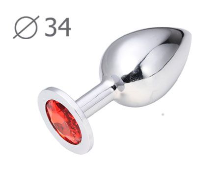 Коническая серебристая анальная втулка с красным кристаллом Anal Jewelry Plug SM-16 (8,2 см)