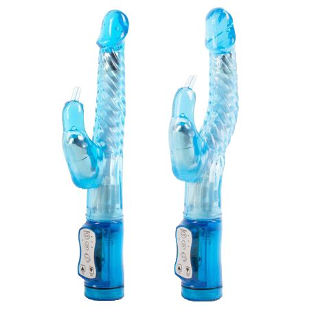 Нежно-голубой гнущийся вибратор с клиторальной стимуляцией White Label 47051-MM (25 см)