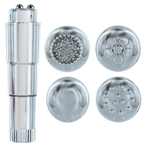 Серебристая виброракета с 4 насадками Toyz4lovers MULTI STIMULATOR CANDY PIE SILVER SWEEPY T4L-00801350