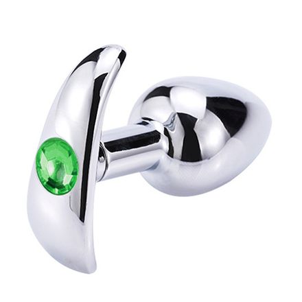Серебристая анальная пробка для ношения с зеленым кристаллом Главсексмаг GSM10121s (7 см)