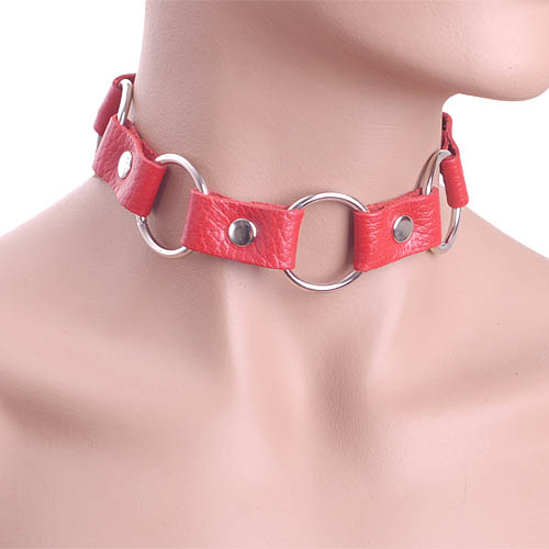 Красный кожаный ошейник с кольцами Sitabella 3112-2