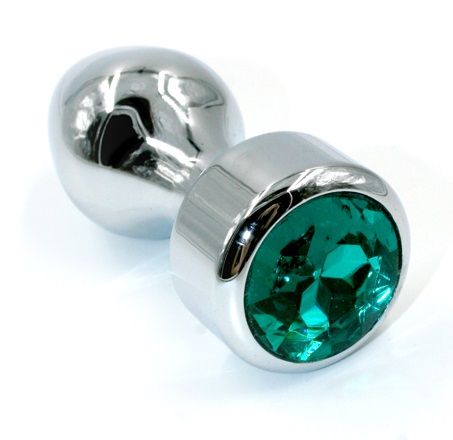 Серебристая анальная пробка с объёмным изумрудным кристаллом Kanikule AP-AL003-SNG (10 см)