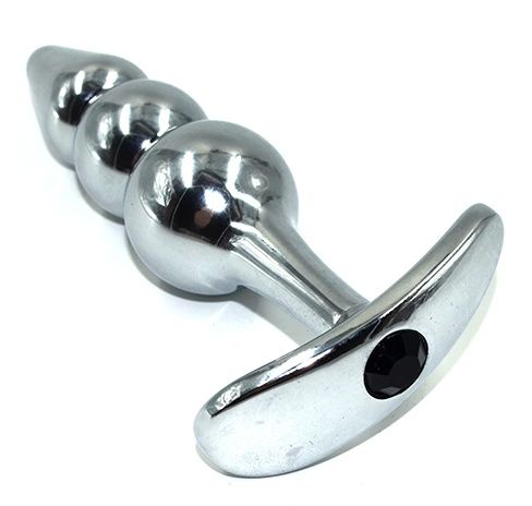 Серебристая пробка-ёлочка для ношения из нержавеющей стали с чёрным кристаллом Kanikule AP-AL038B (11,7 см)