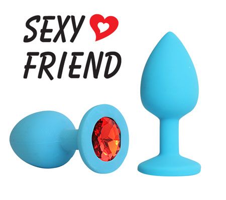 Голубая конусовидная анальная пробка с красным кристаллом Bior toys SF-70191-16 (7,3 см)