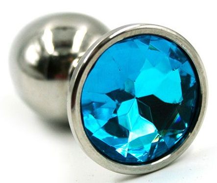 Серебристая гладкая анальная пробка с голубым кристаллом Kanikule AP-H001-L (7 см)