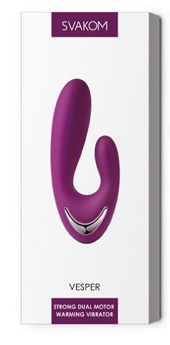 Фиолетовый вибратор с клиторальным отростком и функцией нагрева Svakom Vesper S7-VLT (14,8 см)