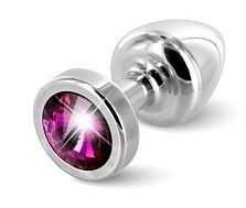 Серебристая пробка с малиновым кристаллом DIOGOL ANNI round Silver T1 Fuschia 9020060085 (6 см)