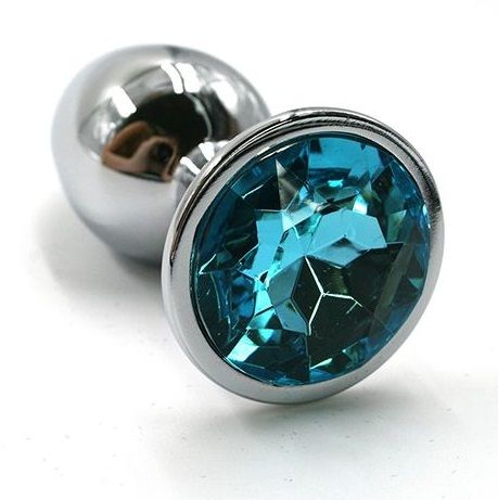 Серебристая алюминиевая анальная пробка с голубым кристаллом Kanikule KL-AL005S (6 см)