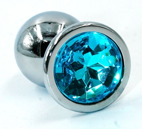 Серебристая хромированная анальная пробка с голубым кристаллом Kanikule KL-H005S (7 см)
