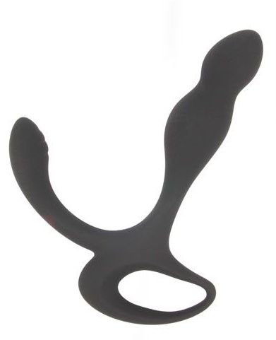 Чёрный силиконовый анальный стимулятор с дополнительным отростком Bior toys SEM-55105