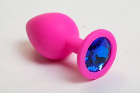 Розовая силиконовая анальная пробка с синим стразом 4sexdreaM 47102 (8,2 см)