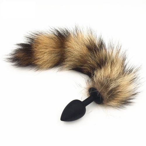 Чёрная силиконовая пробка малого размера с хвостиком енота Vandersex 123-1B