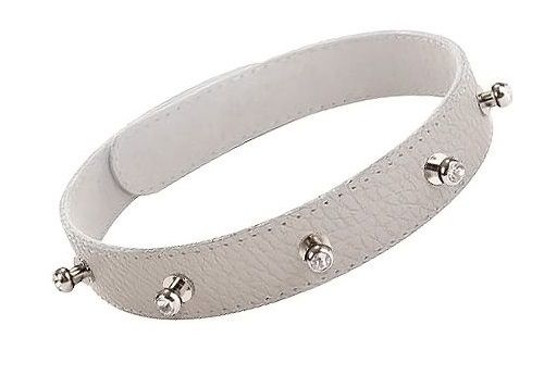 Белый кожаный ошейник с фурнитурой со стразами Sitabella 3106-3