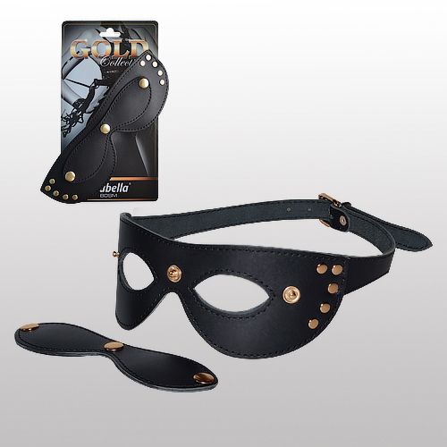 Чёрная кожаная маска с шорами Sitabella Gold Collection 3083-1G