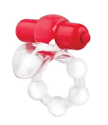 Прозрачное виброкольцо с язычком и красным виброэлементом Screaming O Overtime OT-R-110