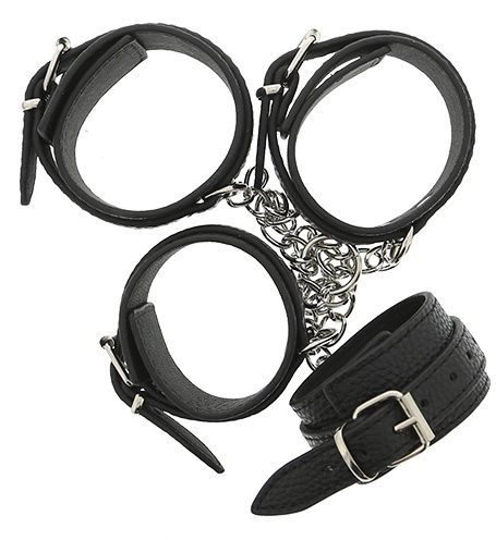 Черные наручники и поножи с креплением HOG TIE CUFF SET Dream Toys 21322