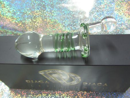 Стеклянная анальная пробка с ручкой и зелёной спиралью Джага-Джага GD040 (15 см)