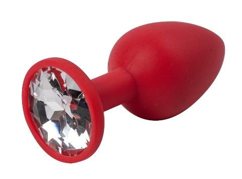 Красная силиконовая анальная пробка с прозрачным стразом 4sexdreaM 47114 (7,1 см)