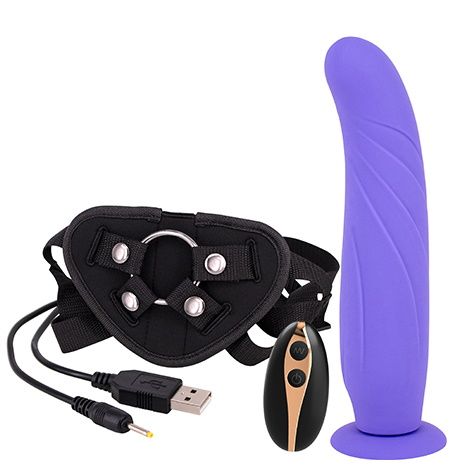Фиолетовый вибрострапон Seven Creations 9INCH VIBRATION DILDO STRAP-ON 51130 (24 см)