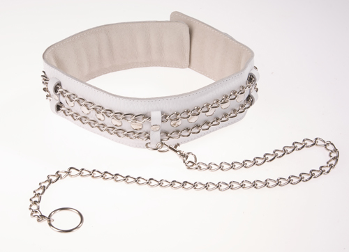 Белый кожаный ошейник с цепочкой-поводком Sitabella 3101-3