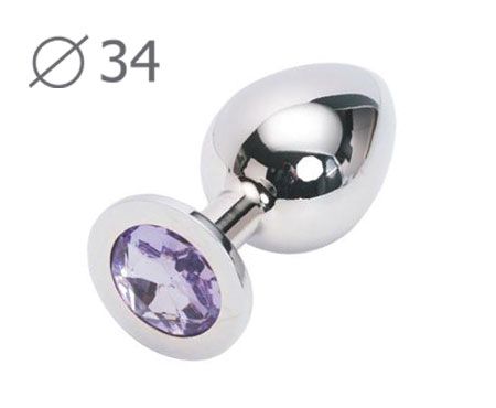 Коническая серебристая анальная втулка с кристаллом сиреневого цвета Anal Jewelry Plug SM-15 (8,2 см)