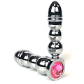 Серебристая коническая анальная пробка-ёлочка с розовым кристаллом Vandersex 159-MAT7 (13 см)