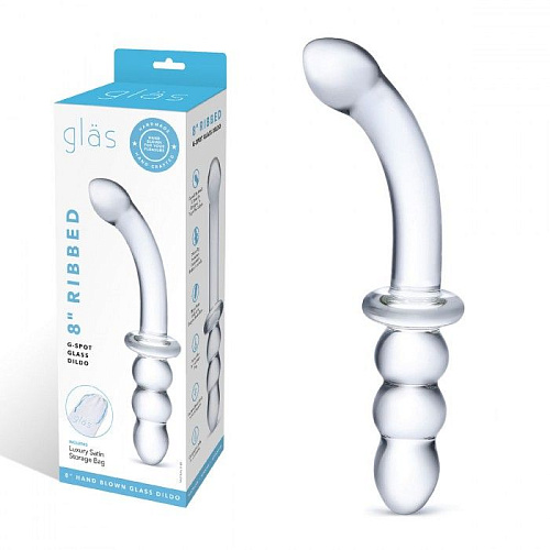 Прозрачный ребристый двусторонний стимулятор Glas Ribbed G-Spot GLAS-152