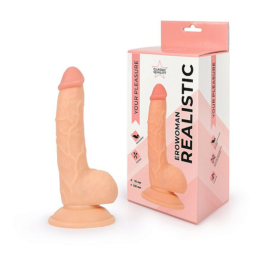 Телесный реалистичный фаллоимитатор на присоске Bior toys Erowoman ER-30056