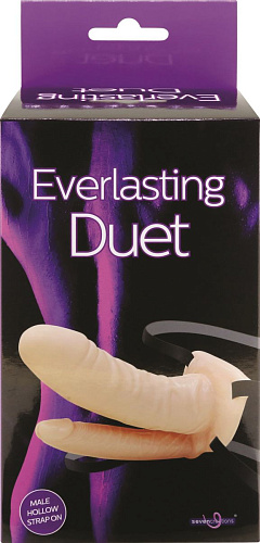 Полый страпон на ремешках с анальным фаллосом телесного цвета Seven Creations 23-27N-FL BX GP (16,5 см)