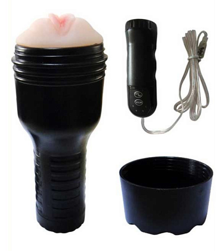 Телесный мастурбатор-вагина в футляре с вибрацией Hustler 37014