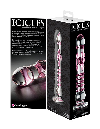 Стеклянный фаллоимитатор с розовым рельефом Pipedream ICICLES № 6 PD2906-00