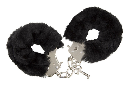 Чёрные меховые наручники с ключиками Blush Novelties Furry Handcuffs 520052