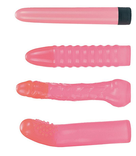 Розовый набор: вибратор и 3 насадки Seven Creations 2k35pr-BCD