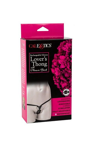 Чёрные стимулирующие трусики с вибрацией California Exotic Novelties Lovers Thong with Pleasure Beads SE-0060-60-3