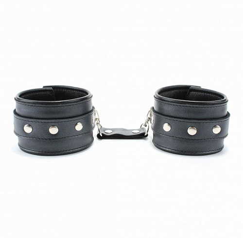 Чёрные наручи из гладкой кожи БДСМ арсенал 63003ars