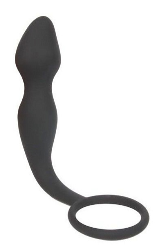 Чёрный силиконовый анальный стимулятор с колечком Bior toys SEM-55141 (15 см)