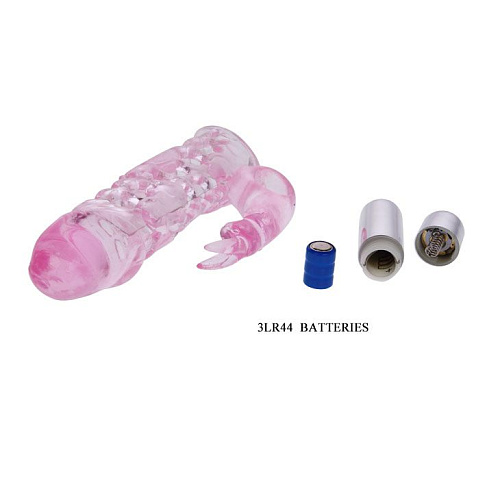 Насадка на фаллос розового цвета с вибрирующим стимулятором Baile BI-026201 (17 см)