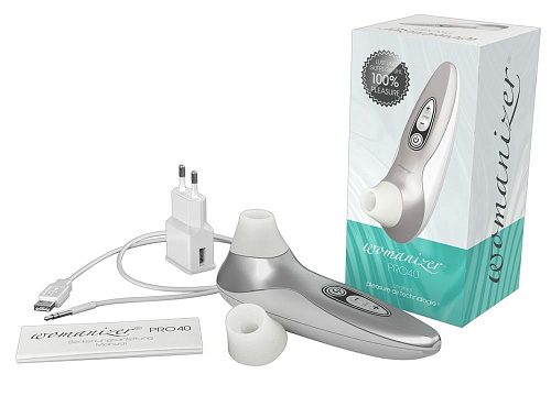 Бело-серебристый бесконтактный стимулятор клитора Womanizer Pro40 0587451