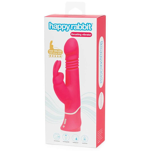 Розовый вибратор с имитацией толчков Happy Rabbit Thrusting Realistic Rechargeable Vibrator71507 (22,8 см)